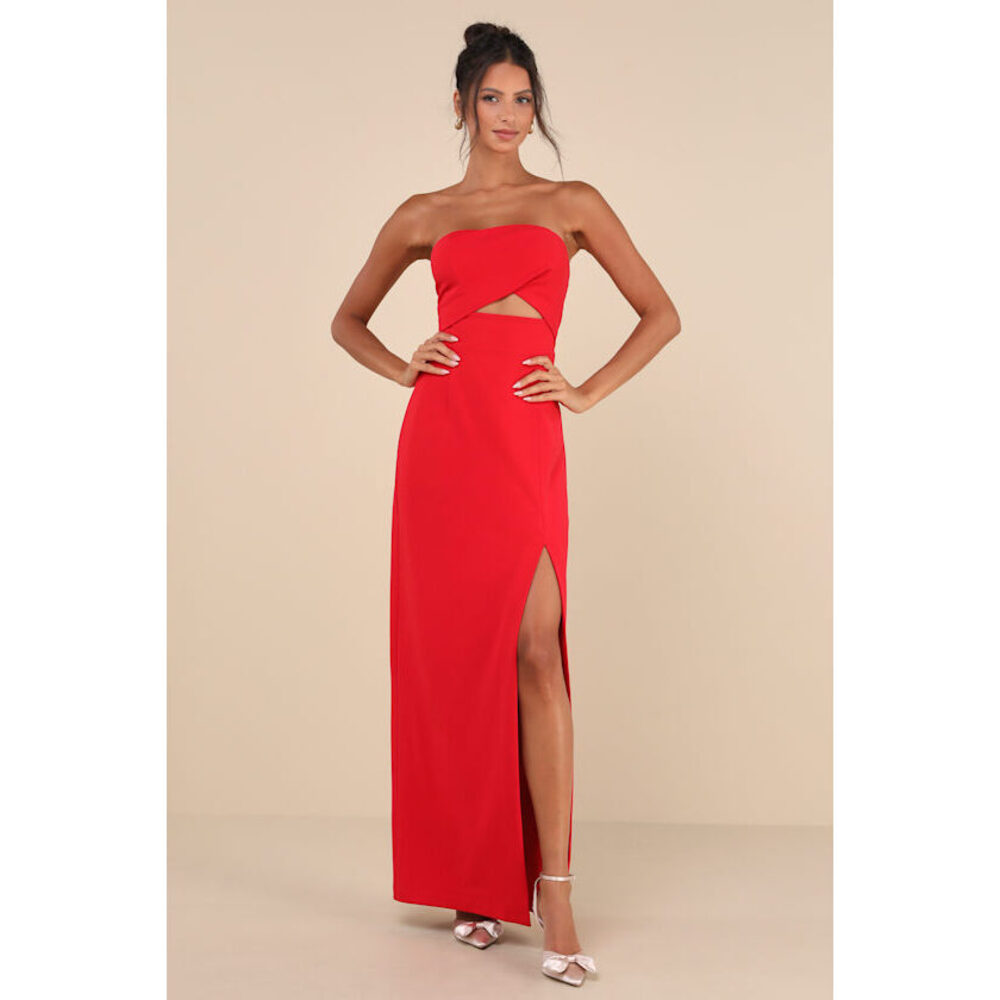 Lulus Extravagant Persona Red Strapless Cutout Column Maxi Dress - Size XL